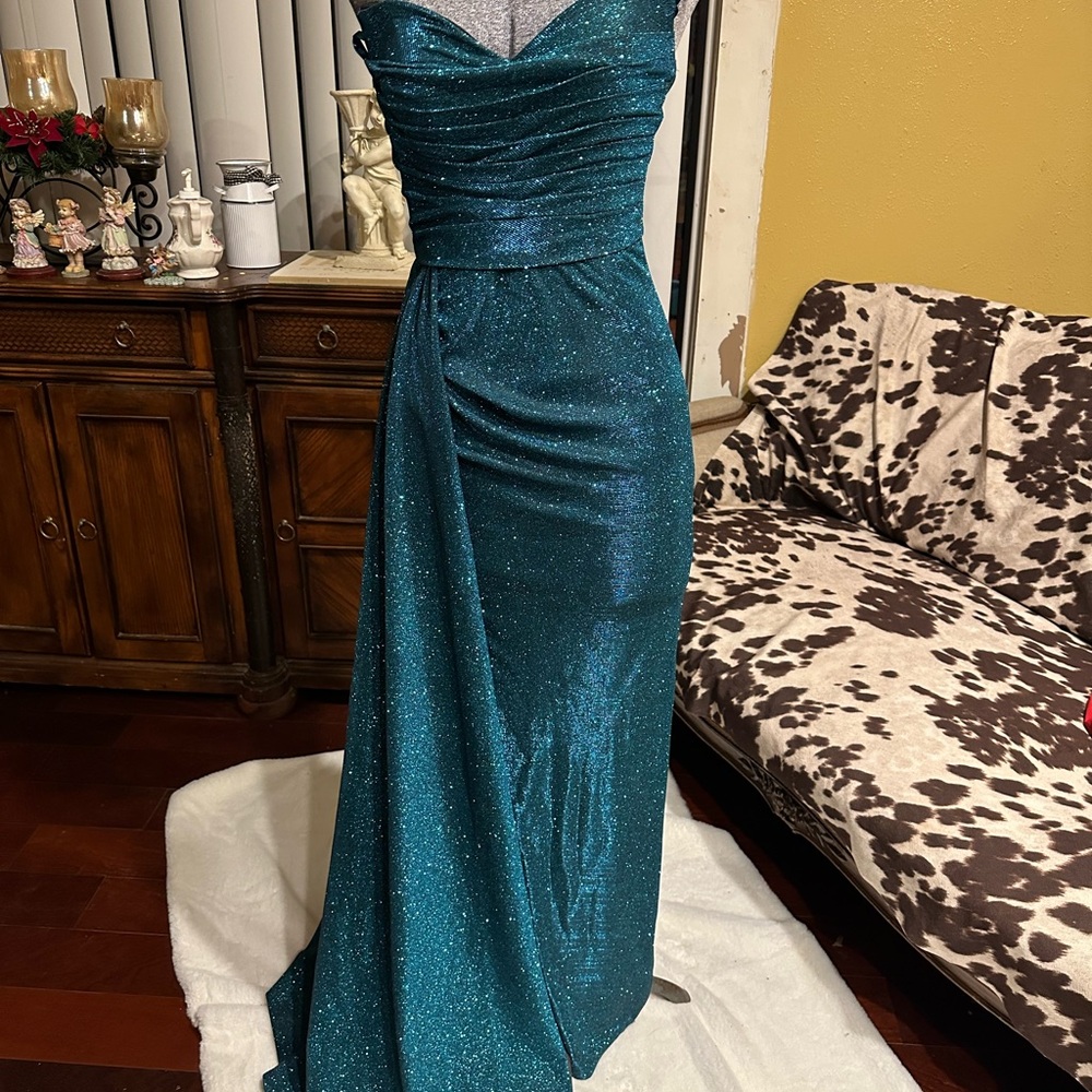 Blondie Nites Strapless Teal Gown